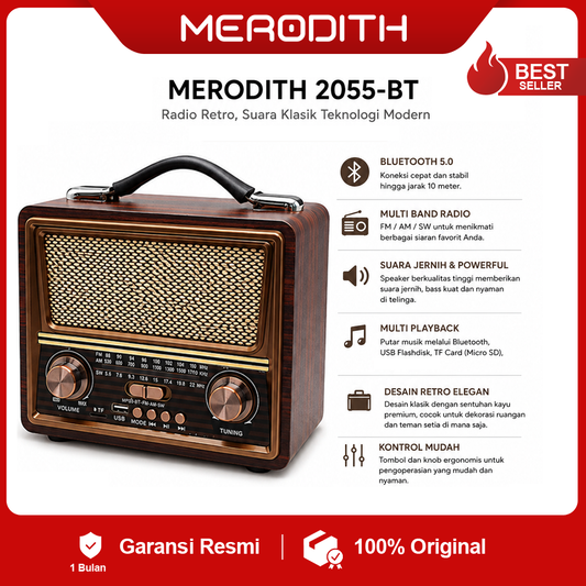 Radio Portable Charge FM/AM/SW Speaker Bluetooth Radio TF/USB 2055BT Estetik dengan Subwoofer untuk Kado Orangtua